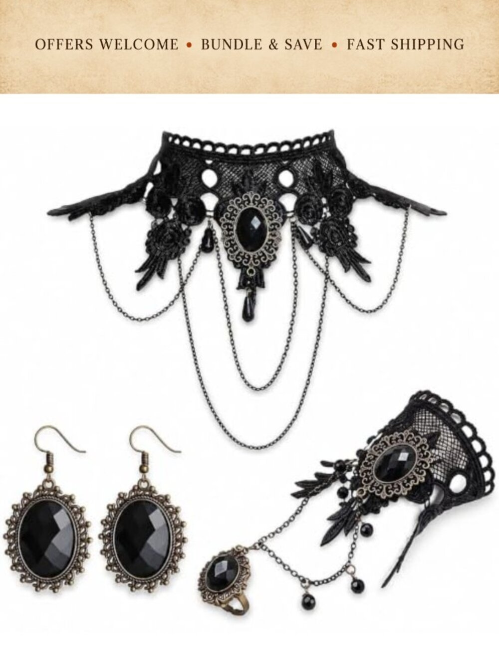Gothic Jewelry Set Vampire Witch Costume Accessories Necklace Earrings Bracelet